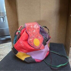 Sharif Vintage Multicolor Embossed Reptile Leather Crossbody Purse